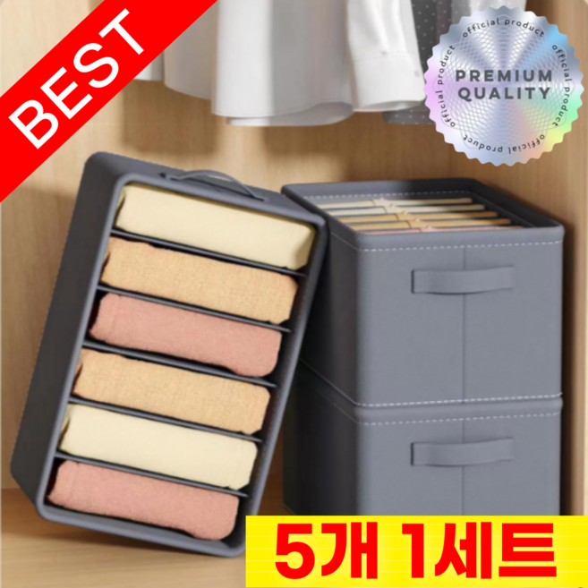 라이프앤컴 칸막이 옷 수납 정리함, 5개, 그레이 (6칸)