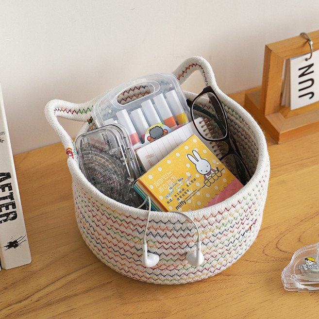 화현 지이 데스크 패브릭 수납 바구니 책상 소품 정리 코튼 수납함, 고양이 귀 모양