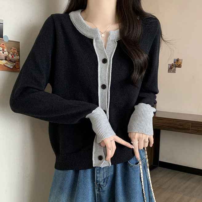 드마엘 폴링 데일리 배색 니트 가디건