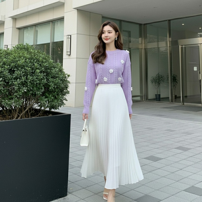 빌러드우먼 귀여운 매력만점 플라워 스웨터 꽈배기 니트