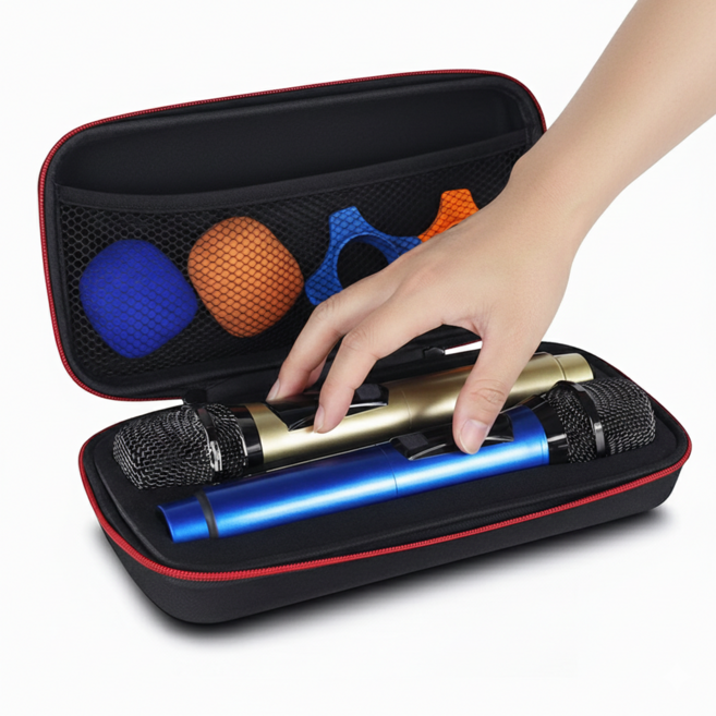 아이레노 마이크 수납 파우치 휴대 보관용 충격 완화 보호 케이스, 블랙, 1개, one size