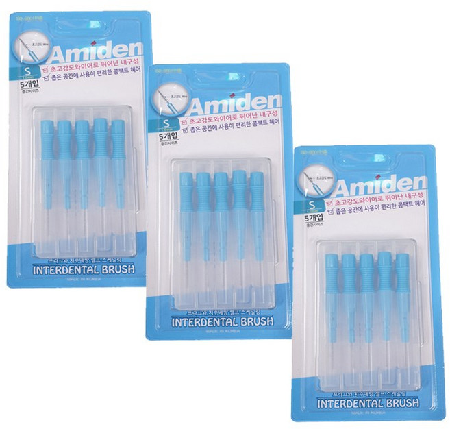 리뉴얼 아미덴 치간칫솔 S 사이즈 (중간 사이즈), 3개, 5개입, 1mm