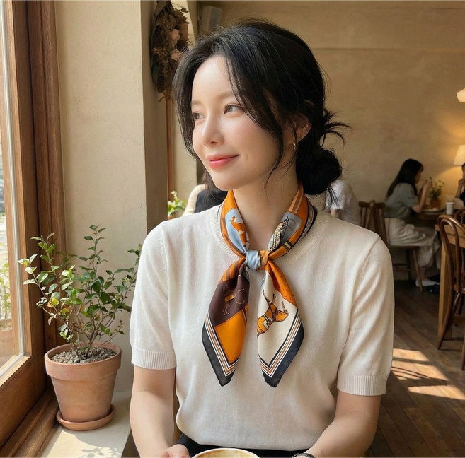 70X70 여성 봄 가을 쁘띠 스카프