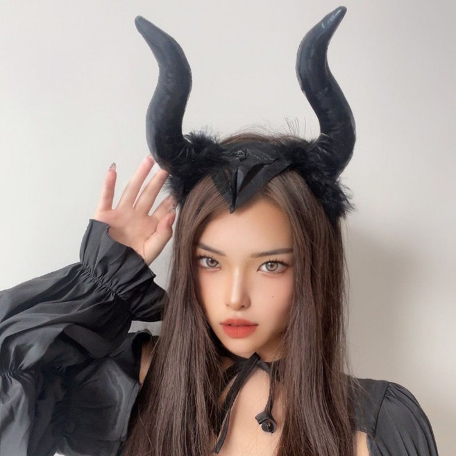 [피앤비유니티]할로윈 장신구모음 200여종 악마뿔머리띠 가면 팔찌 안경 넥타이 마녀모자 등, A-10)대마왕뿔머리띠 블랙