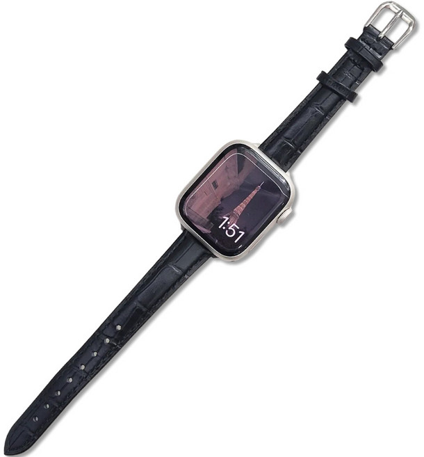 영스피플 애플워치 호환 슬림 악어 쉐이프 가죽 스트랩 6 7 8 9 10 11 SE2 3 레더 38 40 41 42 44 45 시계줄 밴드, 블랙, 1개, 38/40/41mm