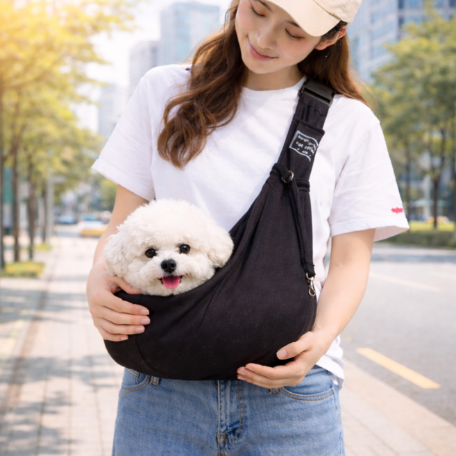 모노오프 길이조절 포대기형 강아지슬링백, 1개, 블랙