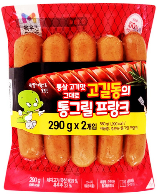 목우촌 주부9단 통그릴 프랑크소시지 290gx2개-아이스팩+보냉팩 포장 발송, 580g, 1개