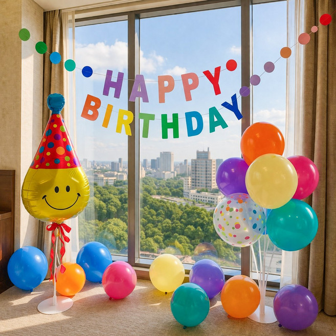 파티에진심인사람들 레인보우 생일파티 세트 홈파티 생일장식 포토존, 1개, 스마일파티햇