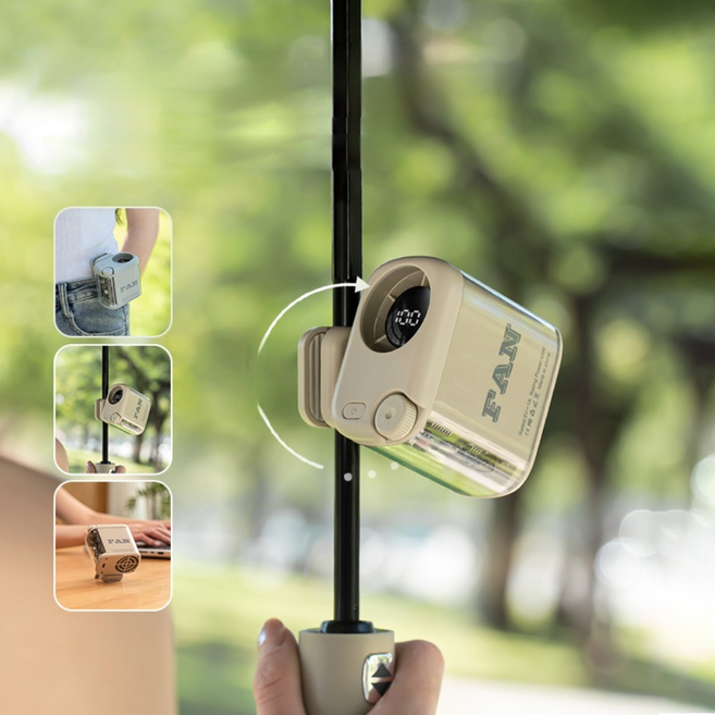 CF-01 다기능 클립형 미니 선풍기 360도 회전 100단계 조절 1800mAh LED 디스플레이 저소음, 민트