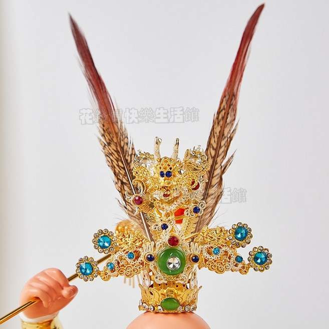 台灣木雕哪吒三太子神像 中壇元帥家用供奉神像 披風斗篷擺件, 小號束冠