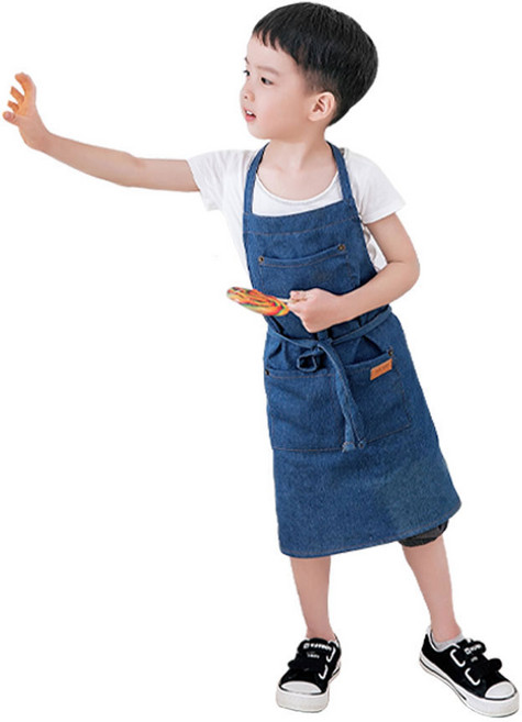 픽온해 리틀 모던 데님 청 앞치마 미술학원 요리교실 어린이 키즈 아동 유아 에이프런