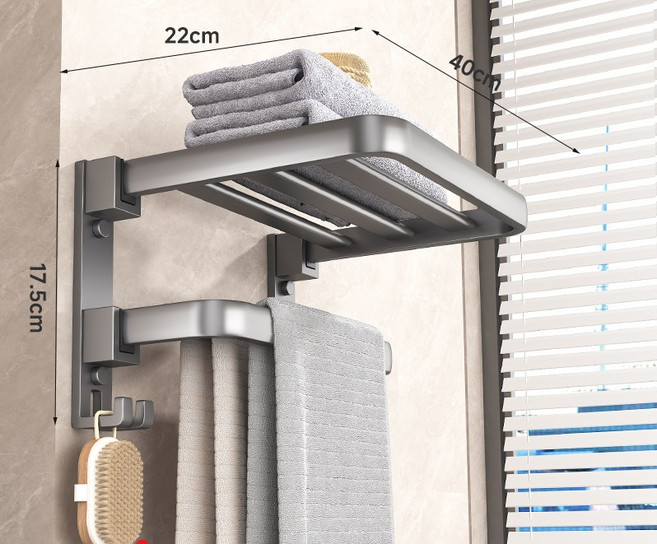 日品店 折疊毛巾置物架 附掛勾, 槍灰色, 1個