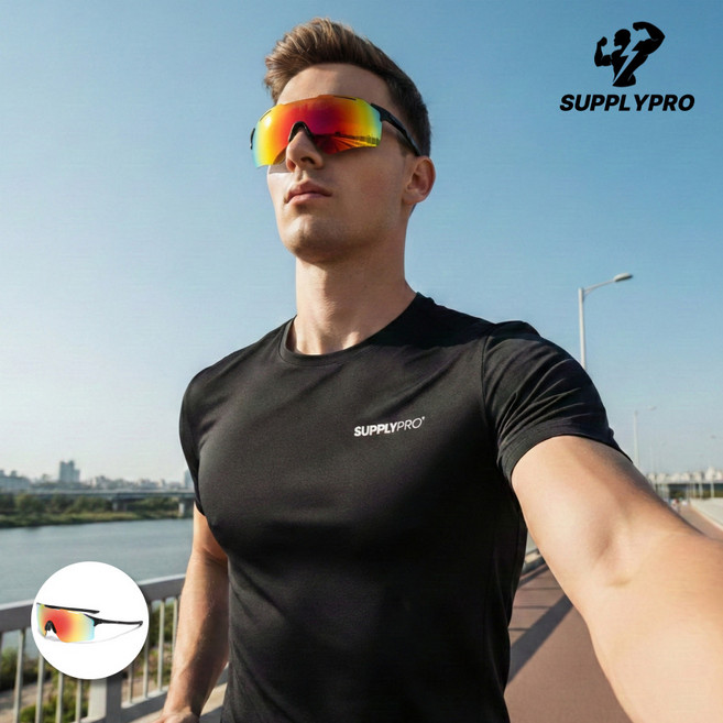 초경량 러닝 스포츠선글라스 자외선차단 편광 23g, 1개, 레드블랙