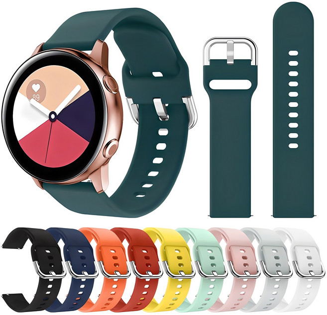 스토리메이커 갤럭시워치5 4 3 클래식 액티브2 전기종호환 실리콘 스트랩밴드 시계줄 20/22mm 10컬러, 블랙, 22mm