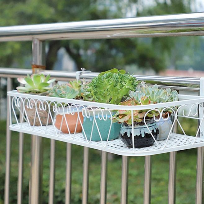 HK 라운드 베란다 화분 걸이 50 x 25 x 12cm 걸쇠 폭 조절 가능 3.5-7.5CM 사이 모든 난간에 적용 가능, 화이트