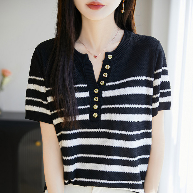 lofei 여성 여름 시원한 스트라이프 반팔 티셔츠 상의 TX22