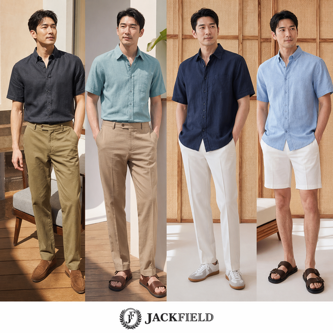 남성 여름 얇은 일자핏 캐주얼 통기성 린넨 반팔 셔츠 4종_JCMMT793