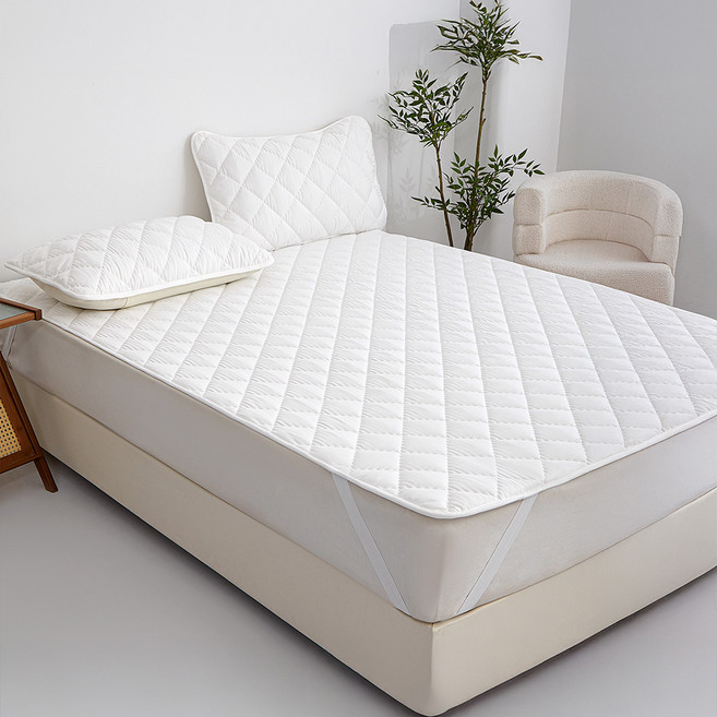 두꺼운 다이아 누빔 침대 방수패드 사계절 솜중량 200g, 화이트