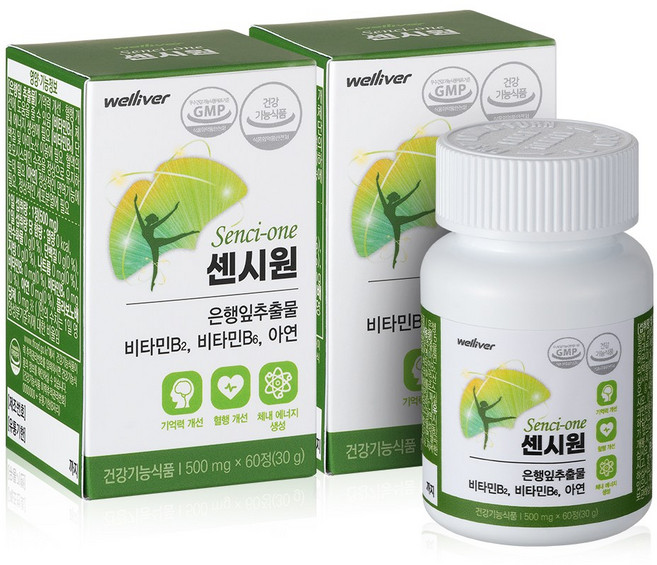 센시원 웰리버 은행잎추출물 영양제 혈액순환 기억력 혈행개선 도움 4개월분, 60정, 2개