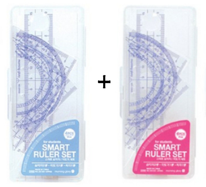 모닝글로리 2000 스마트 삼각자/각도기 세트, 블루,핑크, 1세트