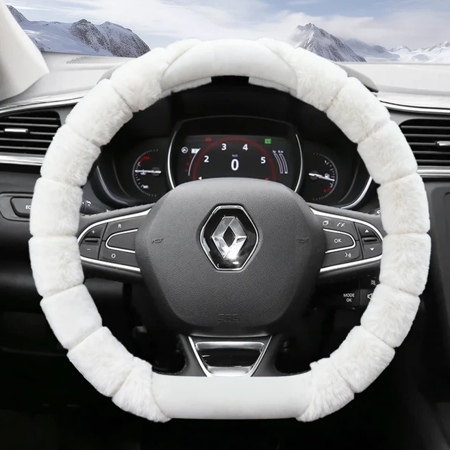 르노 플러시 스티어링 휠 커버 겨울 방한 및 보온 산데로 클리오 더스터 캡처 마스터 퀴드 트래픽 오스트랄, 02 White D-Shaped