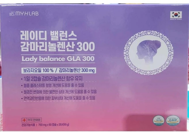 레이디 밸런스 감마리놀렌산 300 750mg _lady balance gla 300 보라지오일 100% 감마리놀렌산 300mg 60정 +마스크팩 당일발송, 2개 - 쿠팡