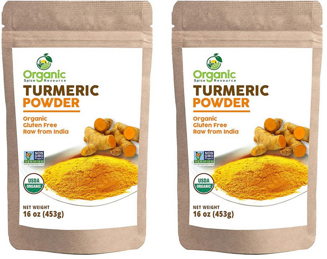 Organic Turmeric Powder 인도산 강황 터메릭 파우더 453g 2팩, 16 Ounce (Pack of 2), 2개