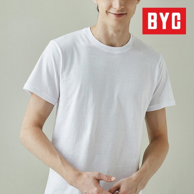 BYC 반팔티 남여공용 라운드티 티셔츠 화이트 무지 순면 빅사이즈티