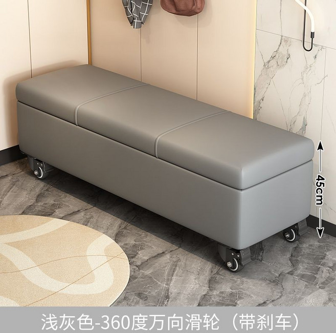 【格森】家用門口換鞋凳 入戶輕奢收納長條凳 沙發凳, 淺灰色360度滑輪款,長40寬40高45儲物款, 1個
