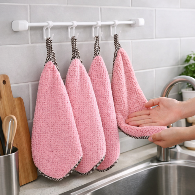 이저 다용도 고리형 극세사 요술 행주 타올 10개입, 1세트, 핑크