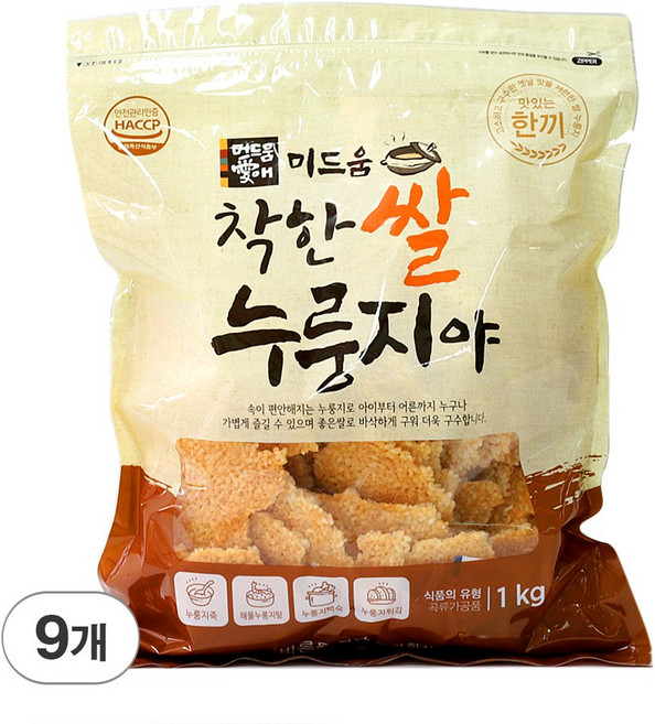 미드움 착한 쌀누룽지 구수한 누룽지 누룽지간식 누룽지탕 숭늉, 1kg, 9개