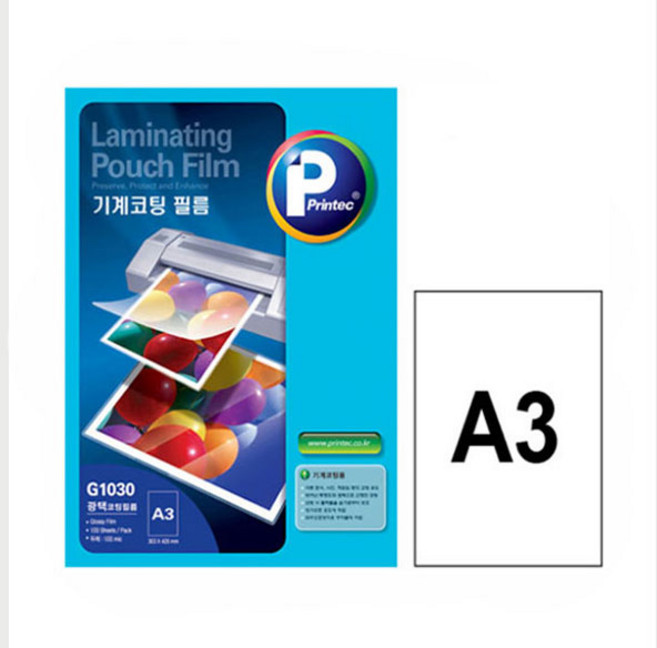 프린텍 기계코팅지 G1030-100매(A4) 라미네이팅필름 100MIC A3, 100개