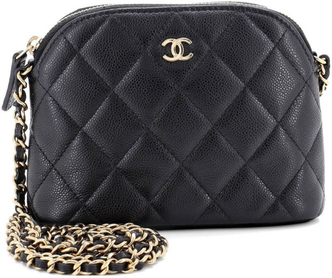 샤넬 중고 CC 돔 지퍼 체인 클러치 퀼팅 캐비어 미니 크로스 백