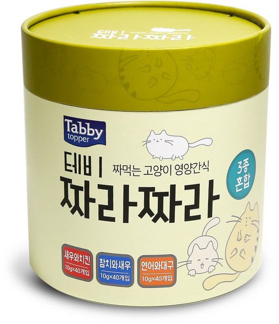 테비 짜라짜라 짜먹는 고양이 영양간식, 새우와 치킨&참치와 새우&연어와 대구, 10g, 120개