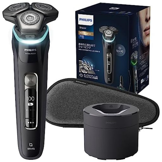 필립스 전기 면도기 9000 시리즈 세척기 포함 모델 전동 면도기 남성용 (72날 회전식 / SkinIQ 기술 목욕 중 면도 전면 세탁 가능) S9986/50 블랙 Amazon