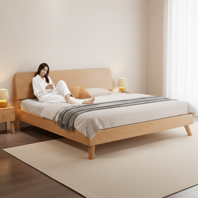 지오하우스 퀸사이즈 침대프레임 퀸침대 슈퍼싱글 침대 더블침대 원목 프레임 킹사이즈, 네추럴우드