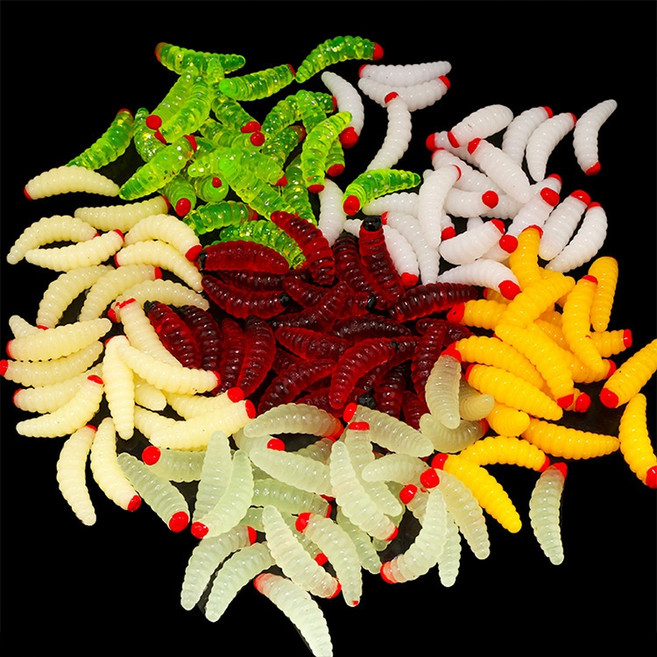 클로버 테크 낚시용 미니 애벌레모양 미끼 100개입, 1개, 투명