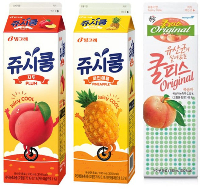 쥬시쿨+쿨피스 930ml 음료모음/쥬시쿨자두2+쥬시쿨파인2+쿨피스복숭아2/냉장무배