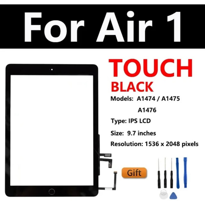태블릿 PC 탭 패드 수리 부품 LCD 디스플레이 화면 애플 호환 아이패드 에어용 OEM 터치 스크린 디지타이저 유리 어셈블리 교체 1 2 3 4 A2324 A1474 A1566, [02] air 1 black touch