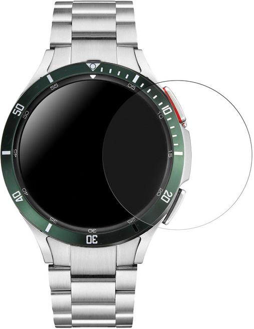 스페이스쉴드 갤럭시워치4 42mm 46mm 호환 프리미엄 스틸 스트랩 밴드 + 마리너 베젤링 + 필름1매 3종, 실버+그린, 1개