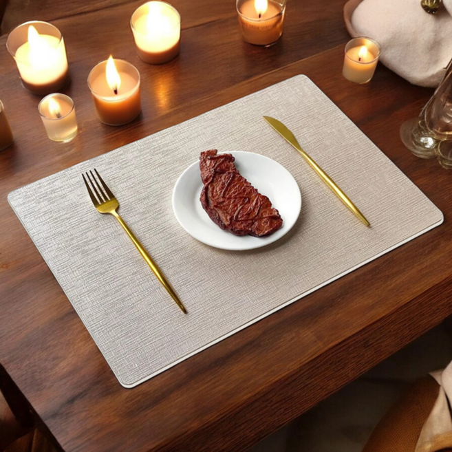 소담루밍 북유럽 비건 가죽 방수 식탁 테이블 매트 고급스러운 식탁매트, 4개, 43 x 30 cm, 베이지