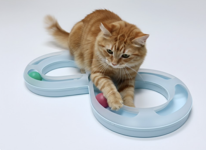 고양이 장난감 8자 트랙 분리불안 스트레스 해소 볼2개, 1개, 스카이블루