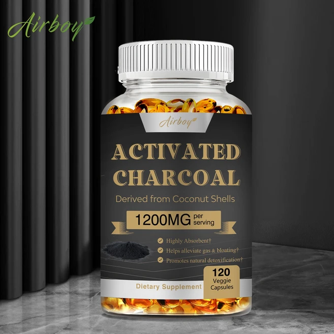 활성탄 캡슐 - 1 200mg 고흡수성 가스 및 복부 팽만감 완화에 도움 코코넛 껍질에서 추출한 천연 해독 촉진, 1개, 60정 - 쿠팡