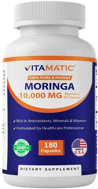미국 비타메틱 Vitamatic Moringa Capsules 모링가 10 000mg 캡슐, 5개, 180정 - 쿠팡