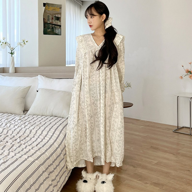 [원피스+곱창끈SET/소매밴딩] 44~120 여신 빅사이즈 뜨왈 감성 오버핏 파자마 홈웨어 원피스 선물세트