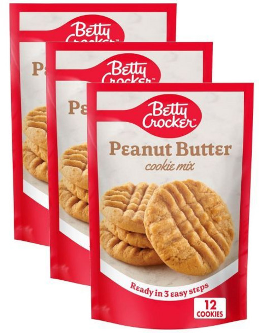 Betty Crocker 베티 크로커 땅콩 버터 스낵 사이즈 쿠키 믹스 7.2온스(3팩), Peanut-Butter, 7.2 Ounce (Pack of 3)