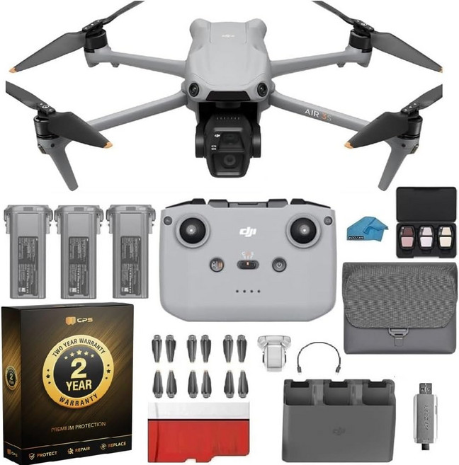 DJI Air 3S 2년 보증과 함께 더 많은 콤보 비행 RC-N3가 장착된 4K HDR 카메라 드론 시간 45분 128GB SD 카드 지능형 배터리 3개 및 전문 액세서리 번들