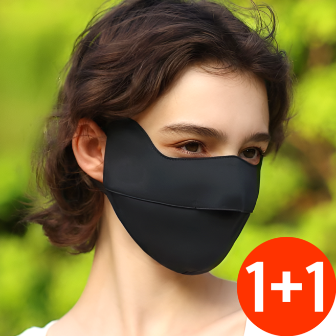 트레조르 1+1 자외선 차단 쿨 마스크 스포츠 골프 얼굴 햇빛 가리개, 블랙+블랙, 1세트