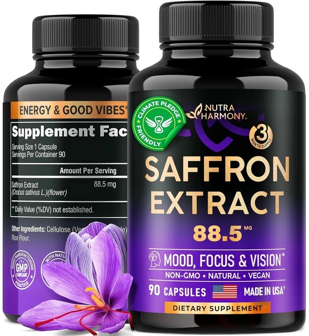 사프란 추출물 88.5mg 90캡슐 3개월분 고함량 고용량 미국산 Saffron, 1개, 90정 - 쿠팡