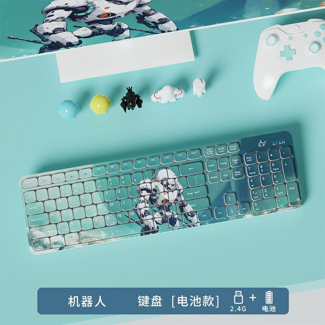 INDENA 無線鍵盤 人體工學設計/2.4G無線/輕按按鍵, 1個, 【機器人】無線2.4G單鍵盤電池版.